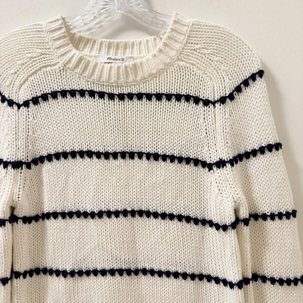 Madewell Textured Cotton Crewneck Sweater in Stripe - Size XXS - Picture 2 of 5